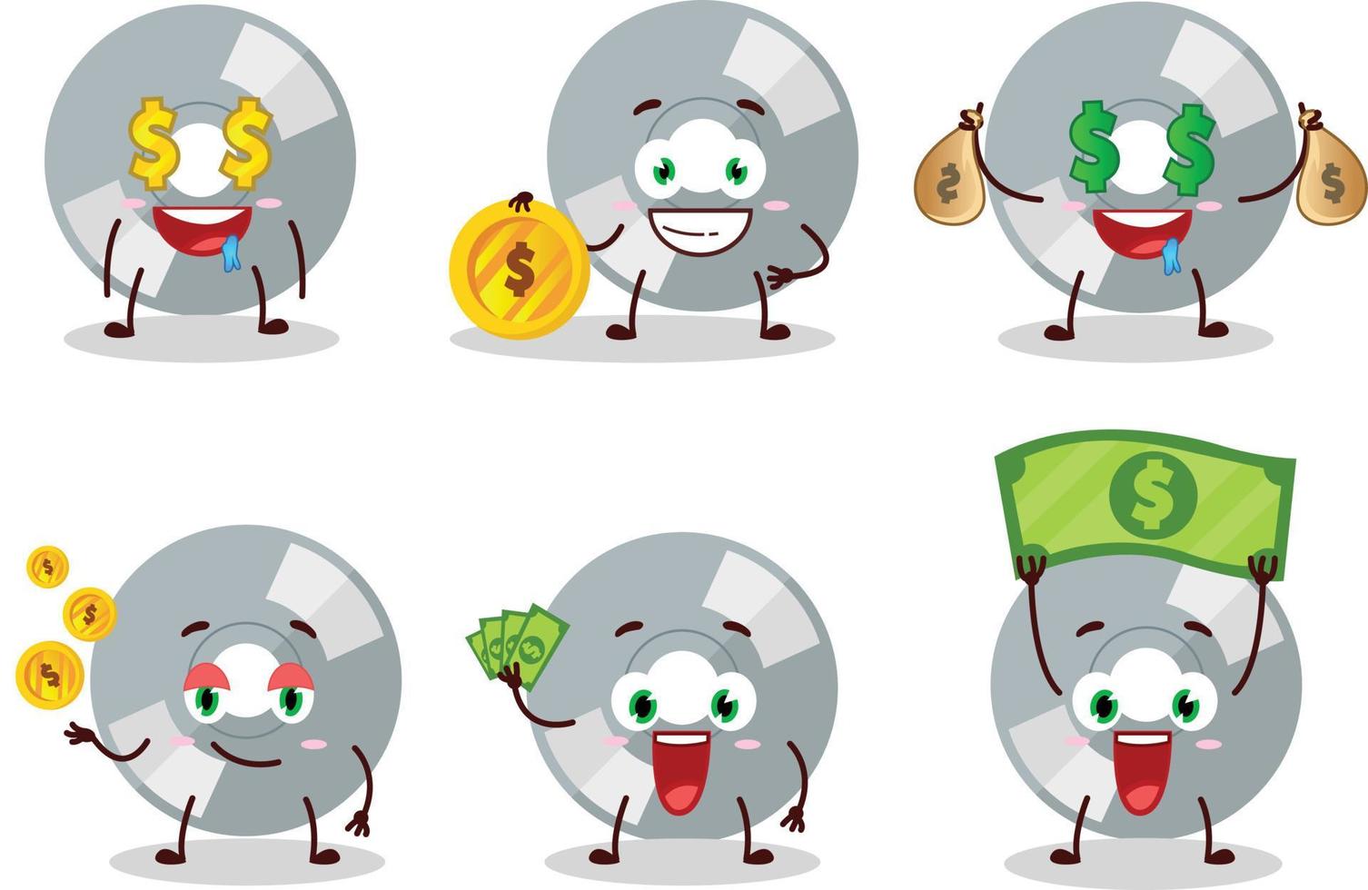 compacto disco dibujos animados personaje con linda emoticon traer dinero vector