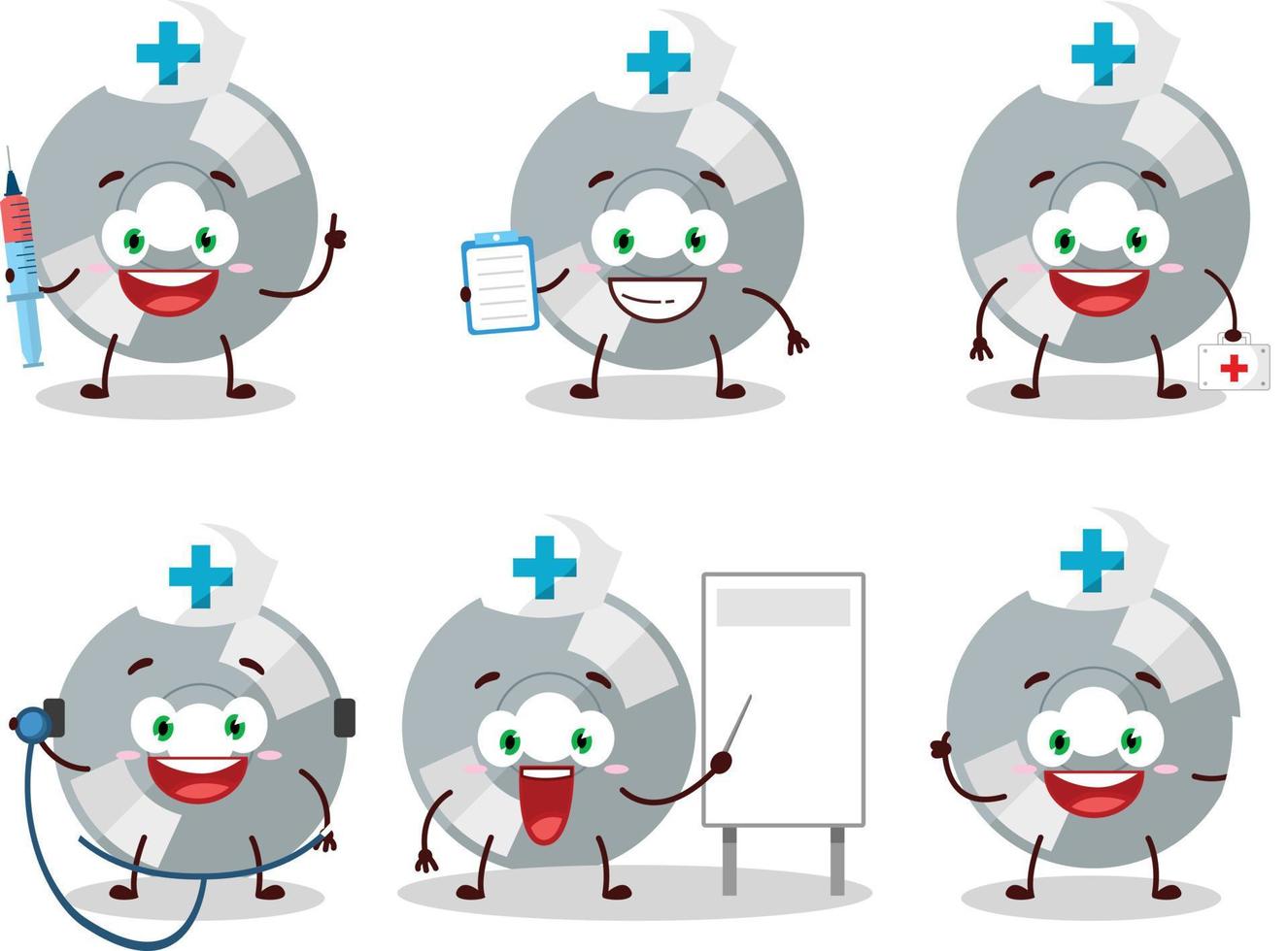 médico profesión emoticon con compacto disco dibujos animados personaje vector