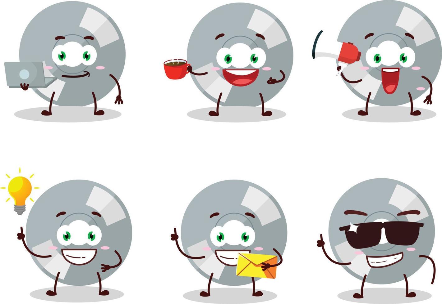 compacto disco dibujos animados personaje con varios tipos de negocio emoticones vector