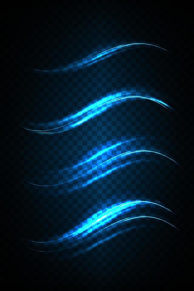 Abstract light lines of movement and speed in blue. Light everyday glowing effect. semicircular wave, light trail curve swirl vector