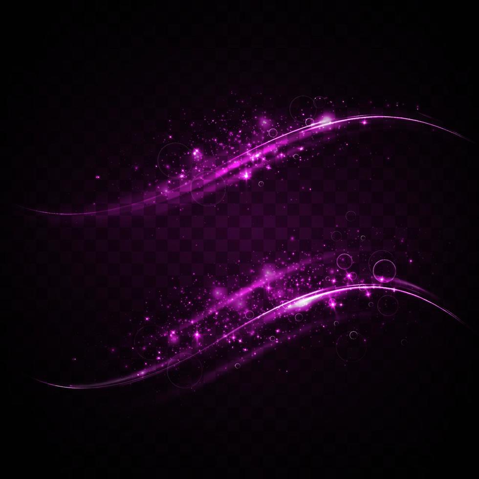 Abstract light lines of movement and speed in purple. Light everyday glowing effect. semicircular wave, light trail curve swirl vector