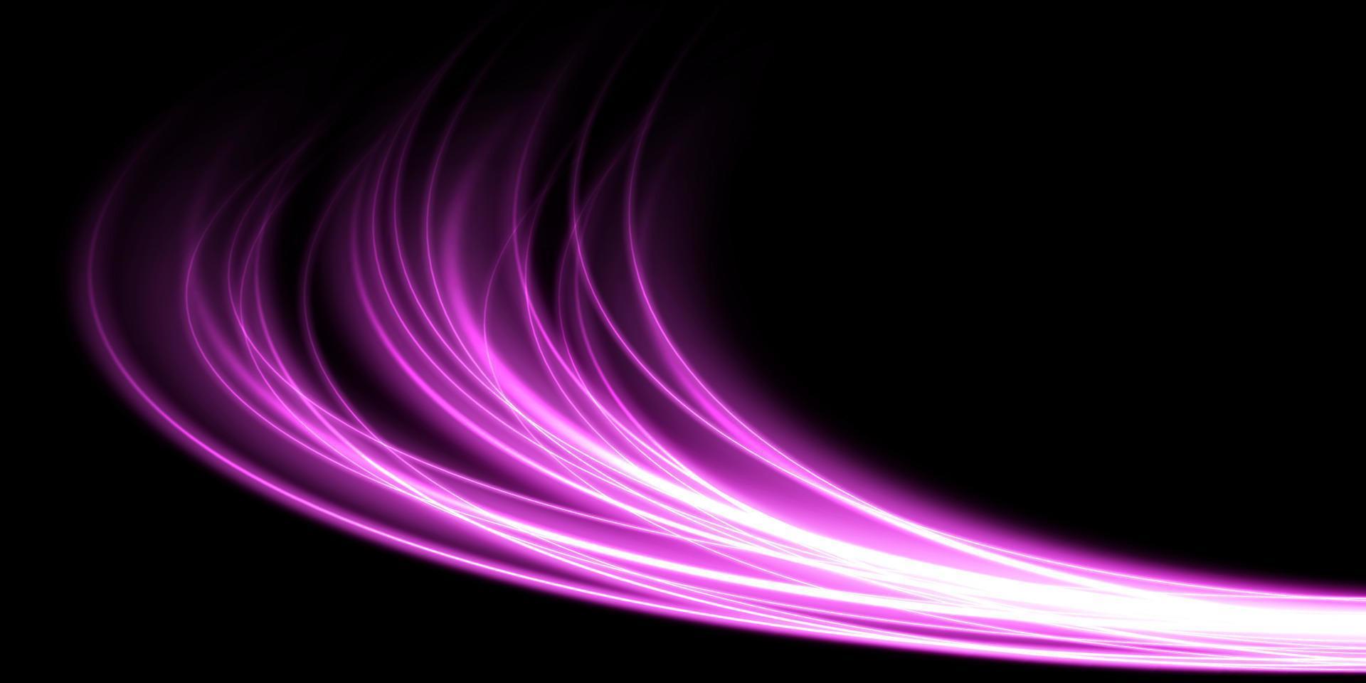 Abstract light lines of movement and speed in purple. Light everyday glowing effect. semicircular wave, light trail curve swirl vector