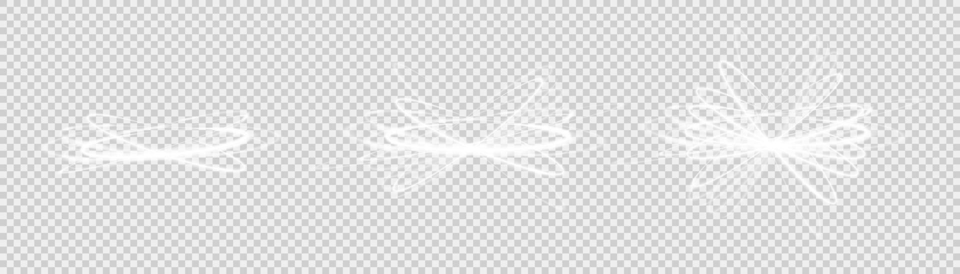 White glowing shiny spiral lines effect. Abstract light speed motion effect. Shiny wavy trail. Light painting. Light trail. vector