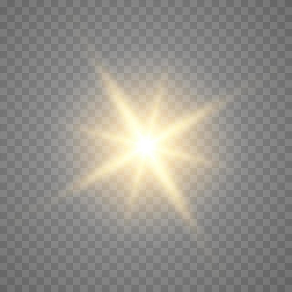 Golden star, on a black background, the effect of glow and rays of light, glowing lights, sun.vector. vector