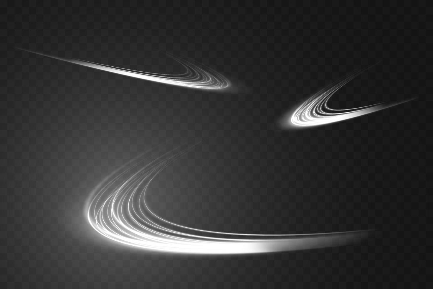 Abstract light lines of movement and speed with white color glitters. Light everyday glowing effect. semicircular wave, light trail curve swirl vector