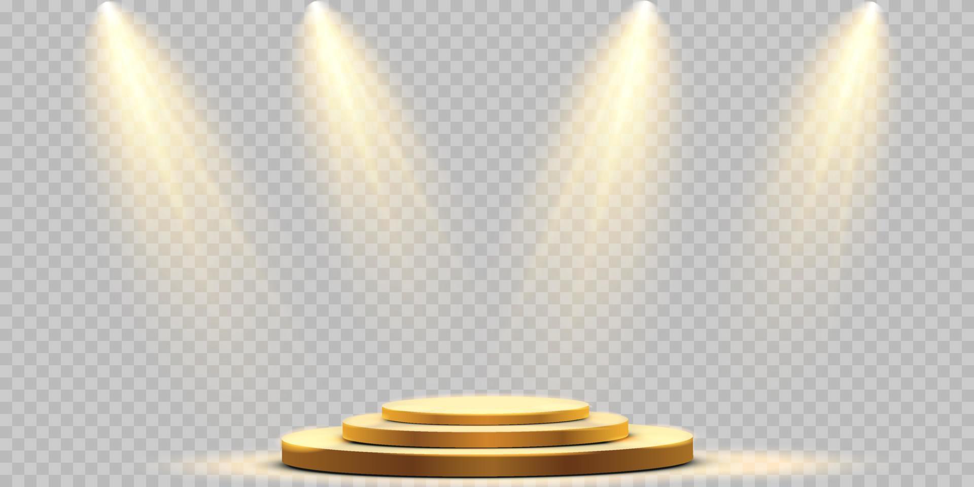 Vector golden Spotlights. Scene. Light Effects. Glow light effect.