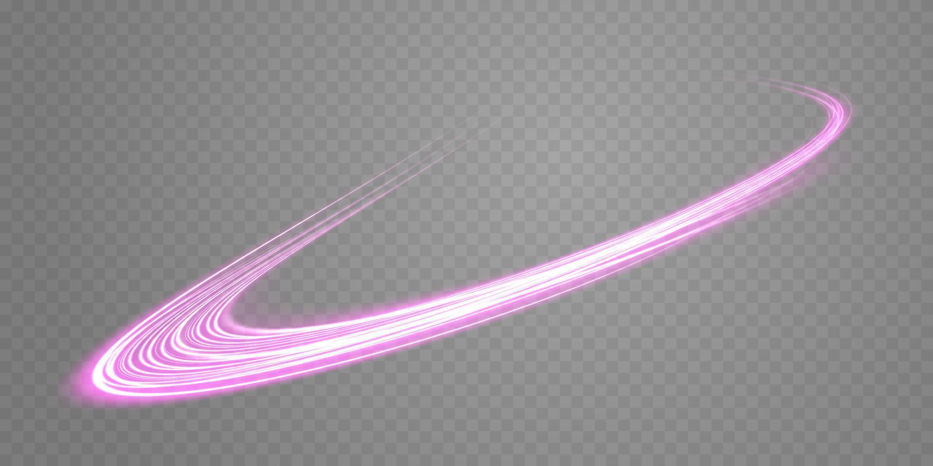 Abstract light lines of movement and speed in purple. Light everyday glowing effect. semicircular wave, light trail curve swirl vector