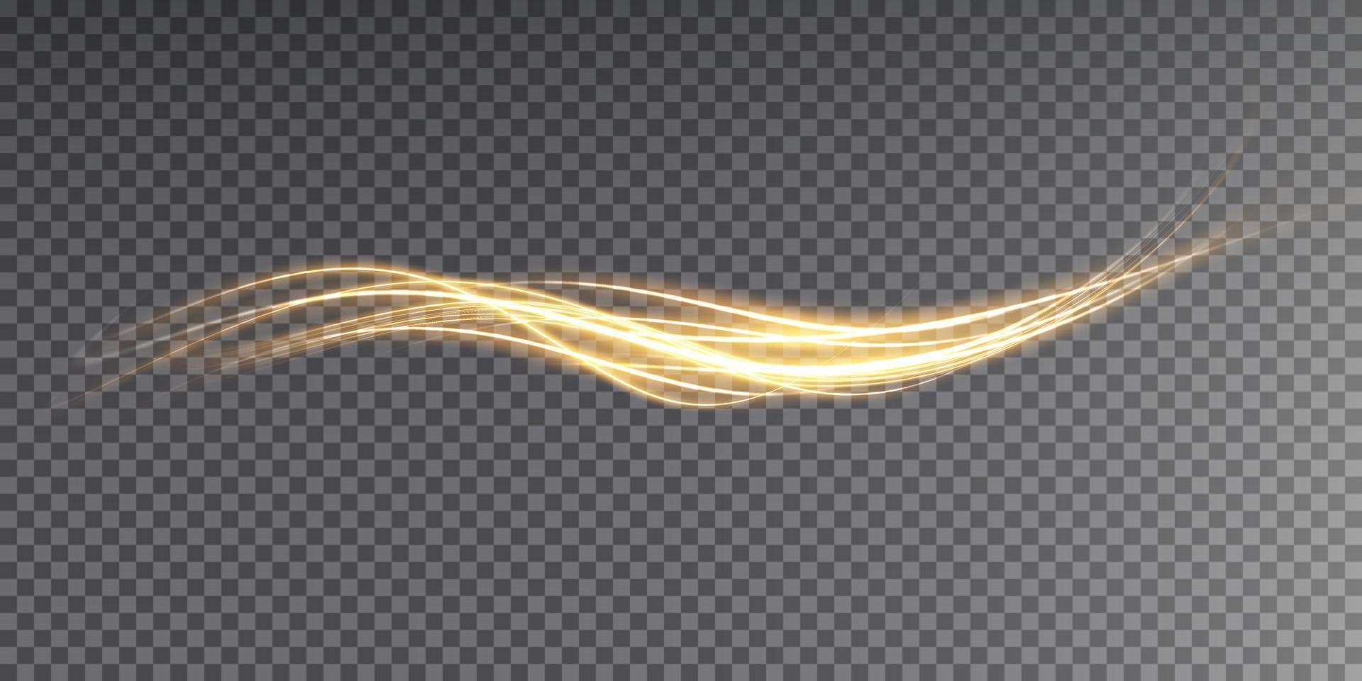 Abstract light lines of motion and speed in golden color. Light everyday glowing effect. semicircular wave, light trail curve swirl vector