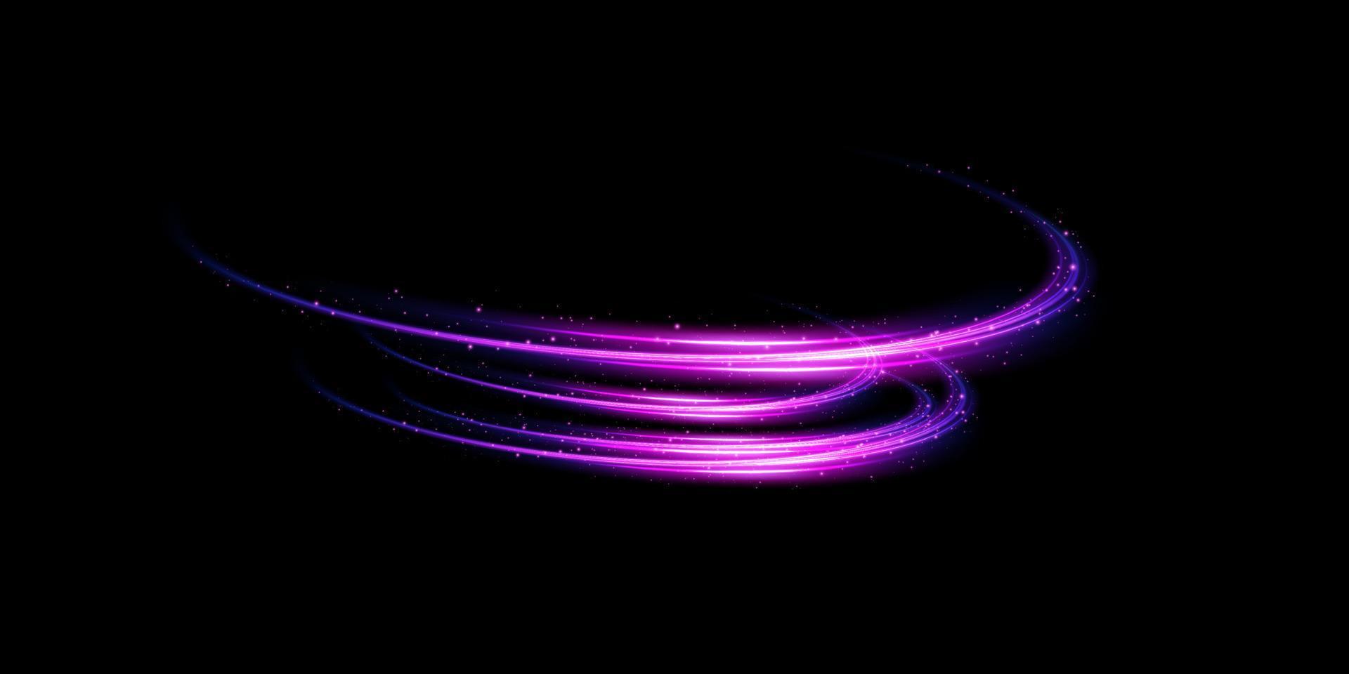 Abstract light lines of movement and speed with purple color glitters. Light everyday glowing effect. semicircular wave, light trail curve swirl vector