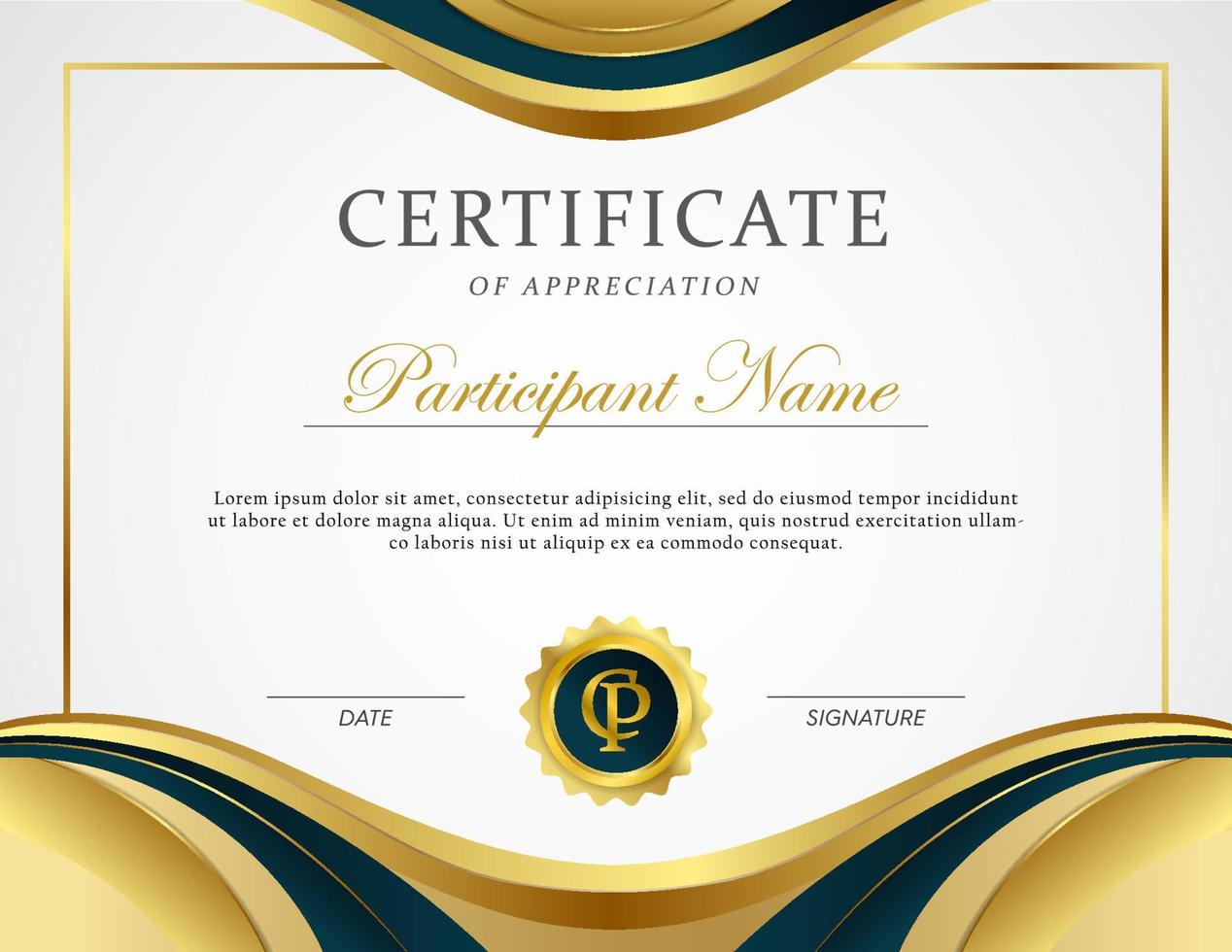 Professional Certificate of Appreciation for Diploma or Course or Best Award vector