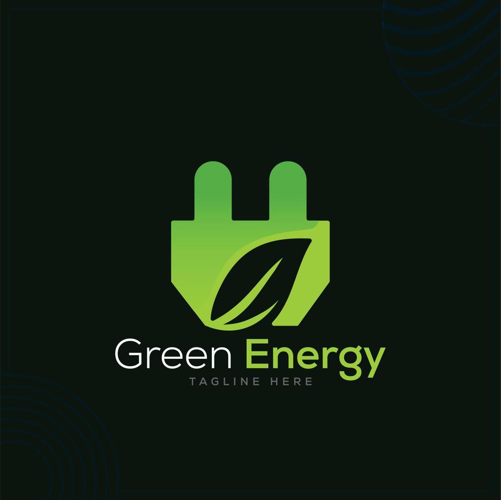 Green Energy Plug Leaf Logo Template In Modern Creative Minimal Style Vector Design BLACK v2