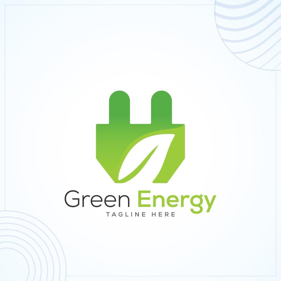 Green Energy Plug Leaf Logo Template In Modern Creative Minimal Style Vector Design