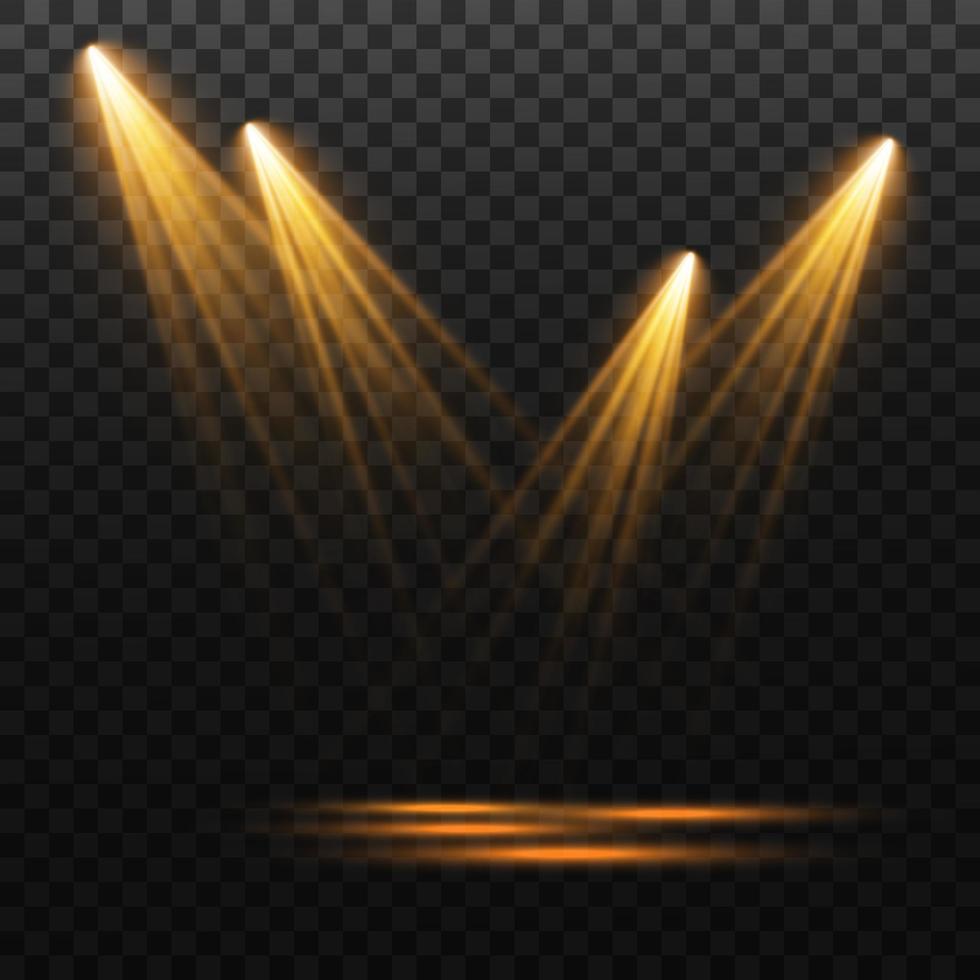 Vector golden Spotlights. Scene. Light Effects. Glow light effect.