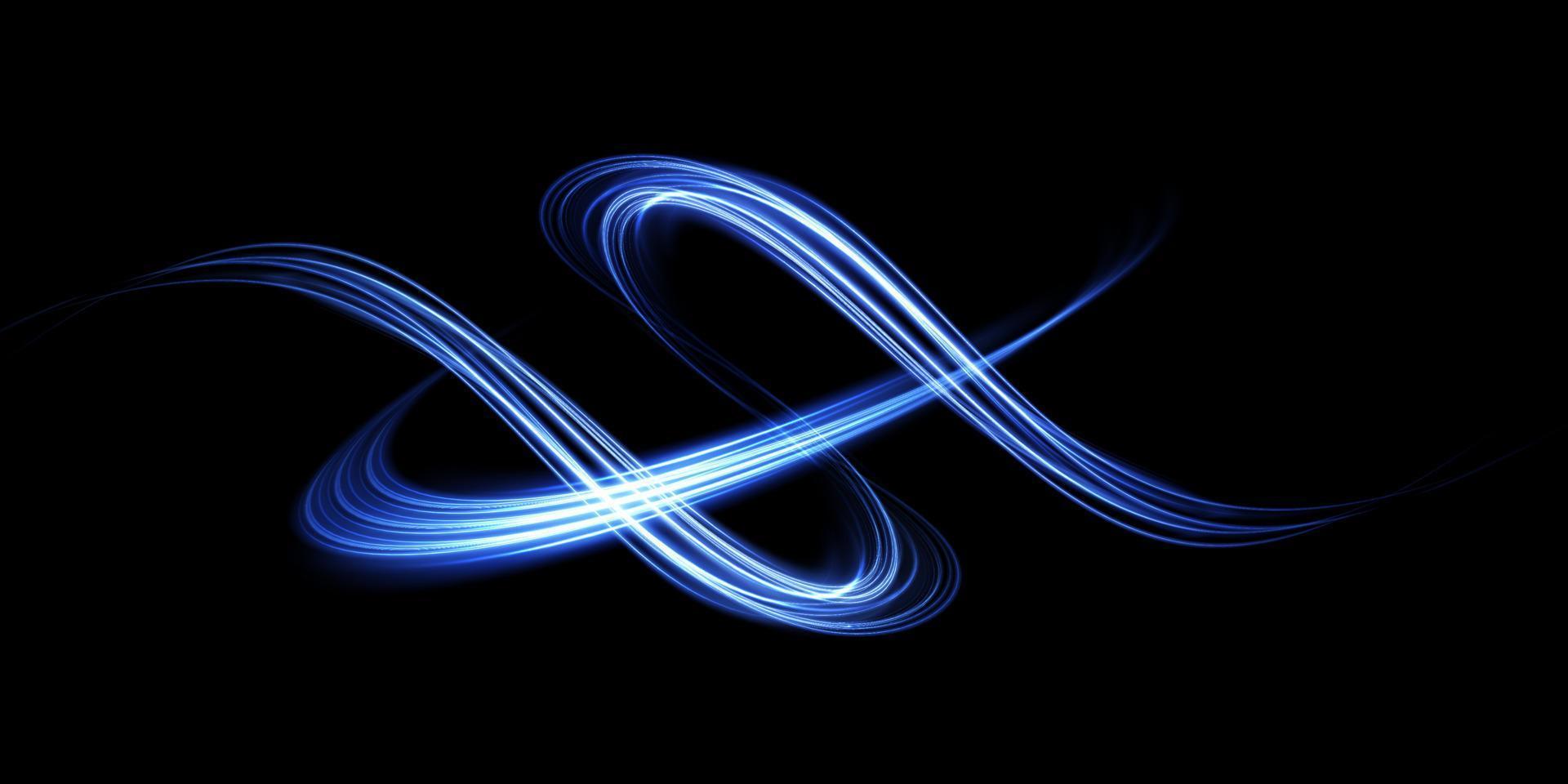 Abstract light lines of movement and speed in blue. Light everyday glowing effect. semicircular wave, light trail curve swirl vector