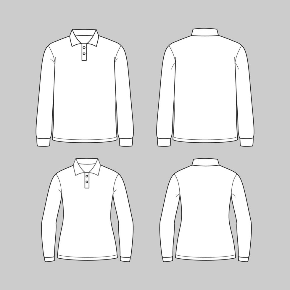 blanco largo manga polo camisa vector