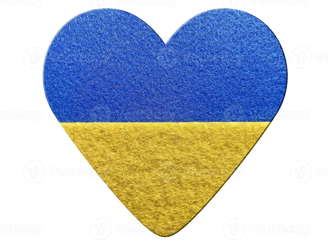 felt heart with Ukrainian flag isolated on white photo