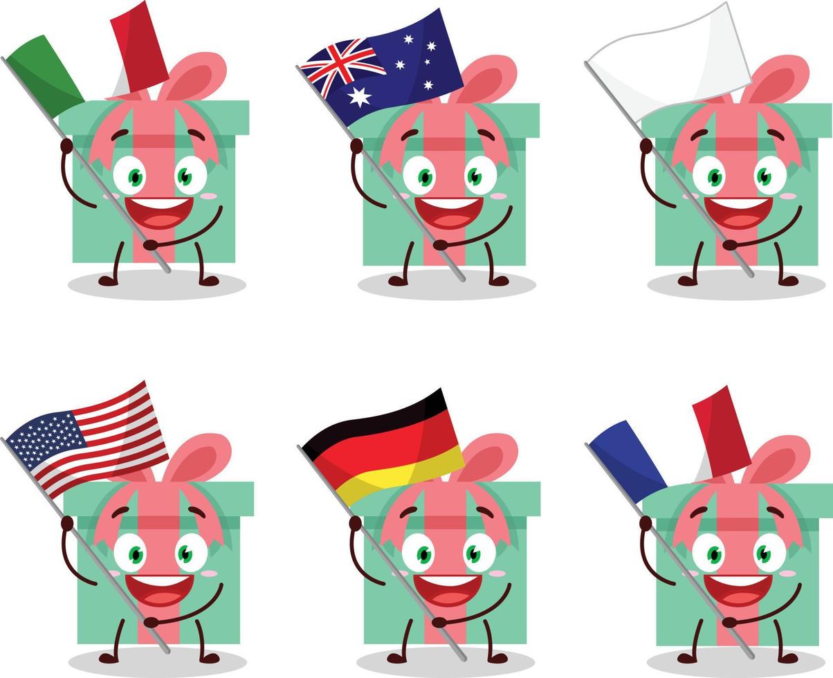 Gift cartoon character bring the flags of various countries vector