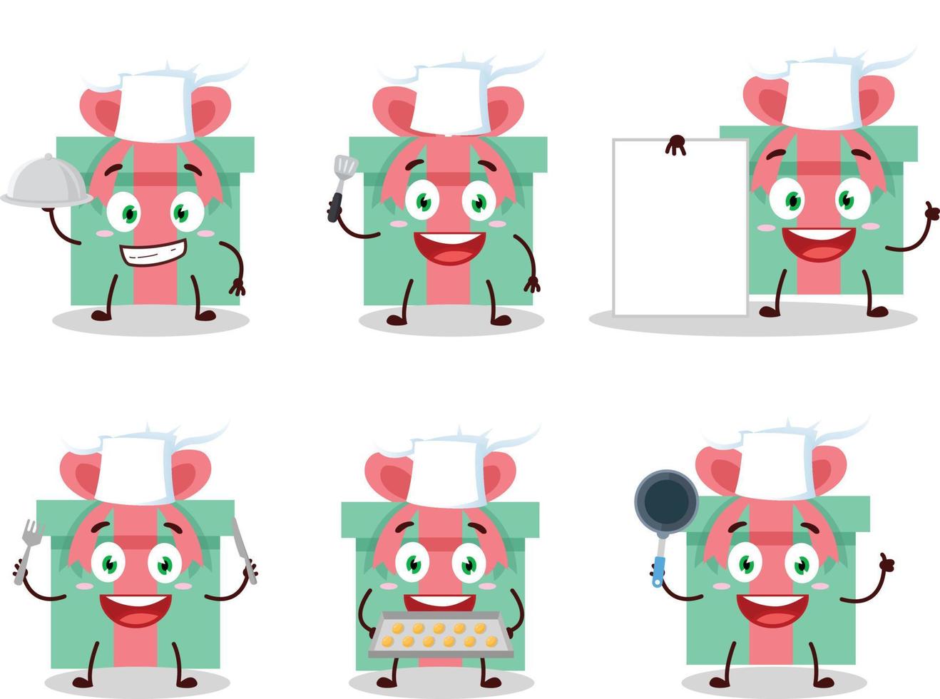 dibujos animados personaje de regalo con varios cocinero emoticones vector