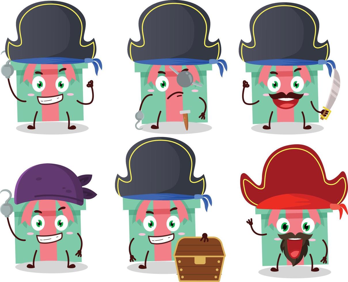 Cartoon character of gift with various pirates emoticons vector