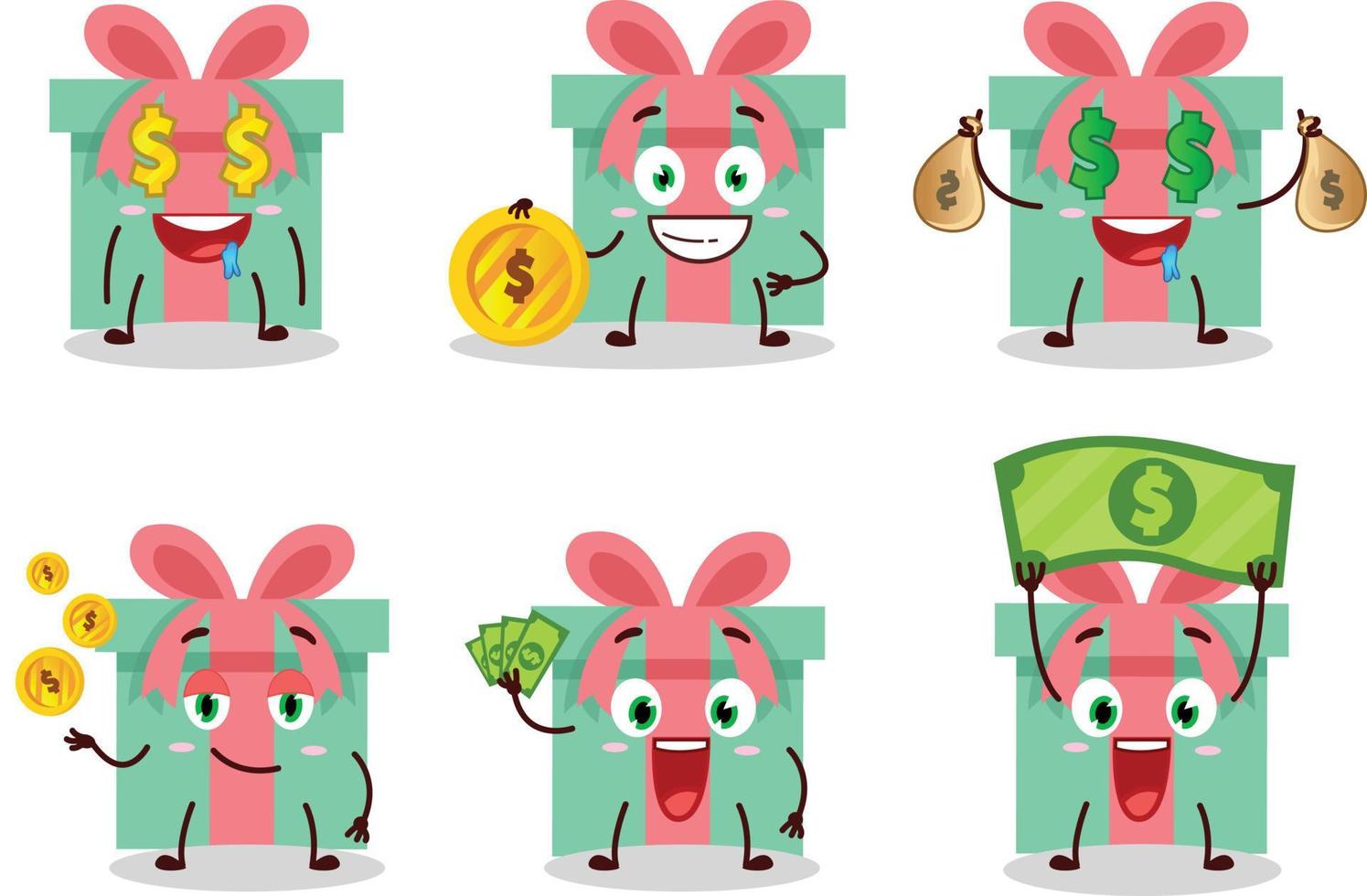 regalo dibujos animados personaje con linda emoticon traer dinero vector
