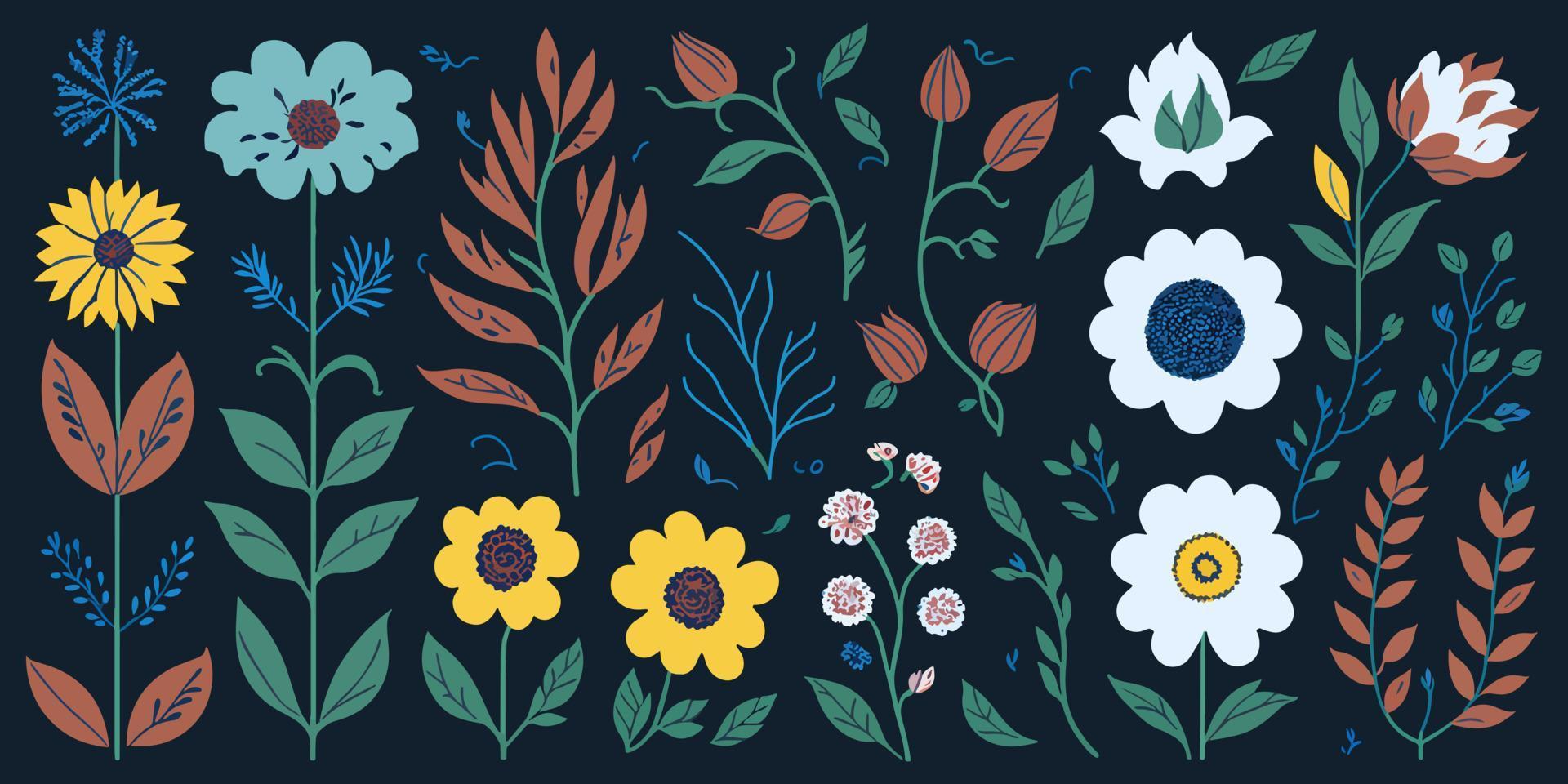 vector ramo de flores ilustraciones. multicolor flores para un pradera fondo de pantalla