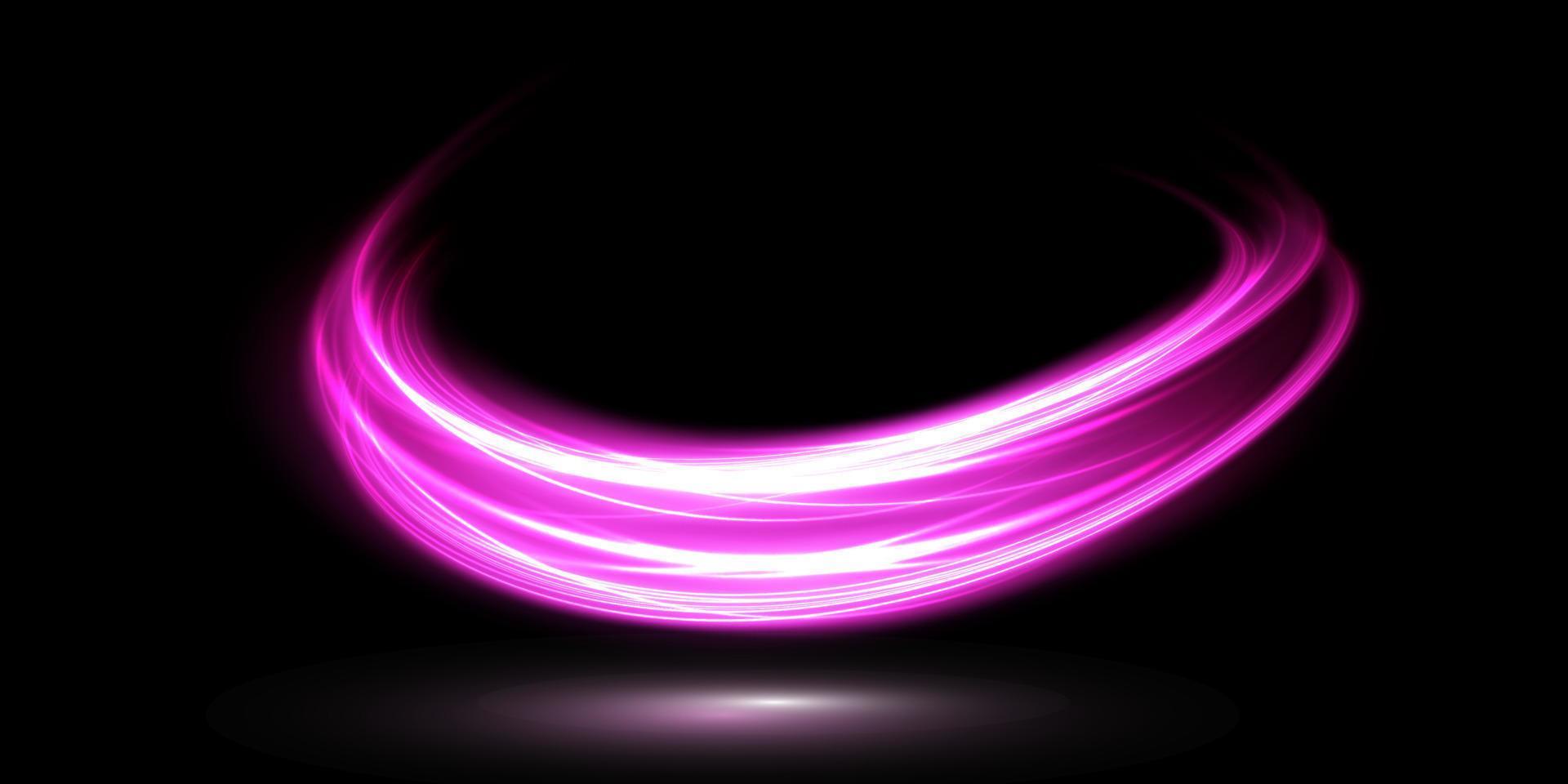 Abstract light lines of movement and speed in purple. Light everyday glowing effect. semicircular wave, light trail curve swirl vector