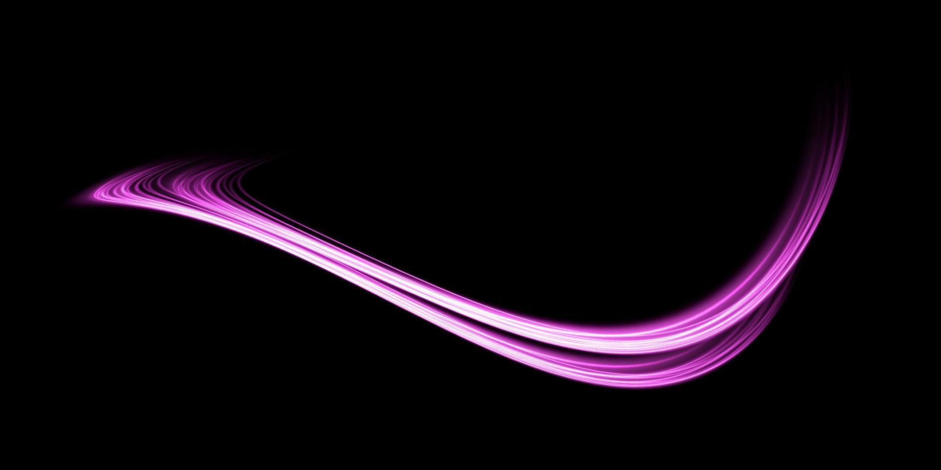 Abstract light lines of movement and speed in purple. Light everyday glowing effect. semicircular wave, light trail curve swirl vector