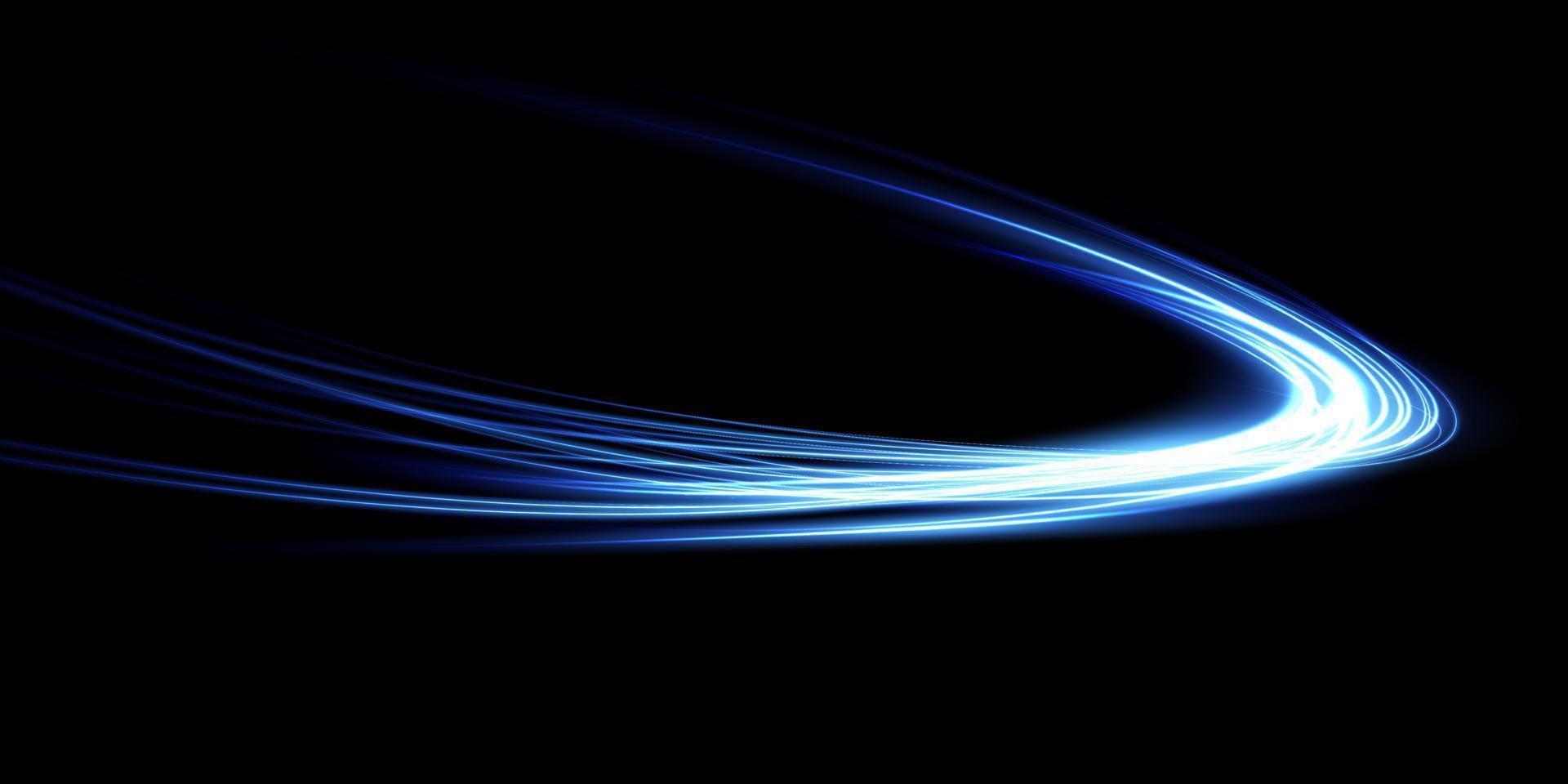 Abstract light lines of movement and speed in blue. Light everyday glowing effect. semicircular wave, light trail curve swirl vector
