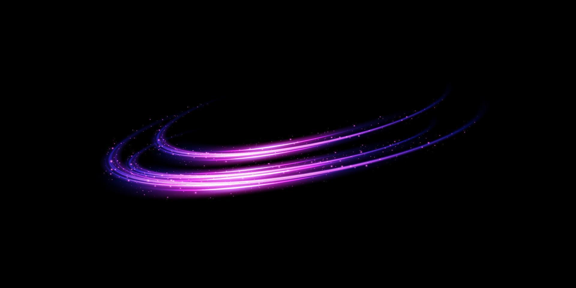 Abstract light lines of movement and speed with purple color glitters. Light everyday glowing effect. semicircular wave, light trail curve swirl vector