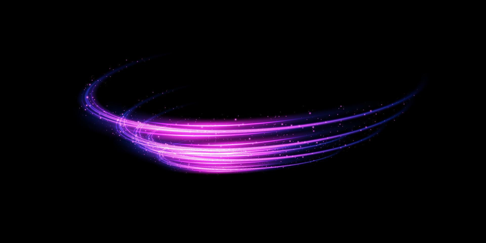 Abstract light lines of movement and speed with purple color glitters. Light everyday glowing effect. semicircular wave, light trail curve swirl vector