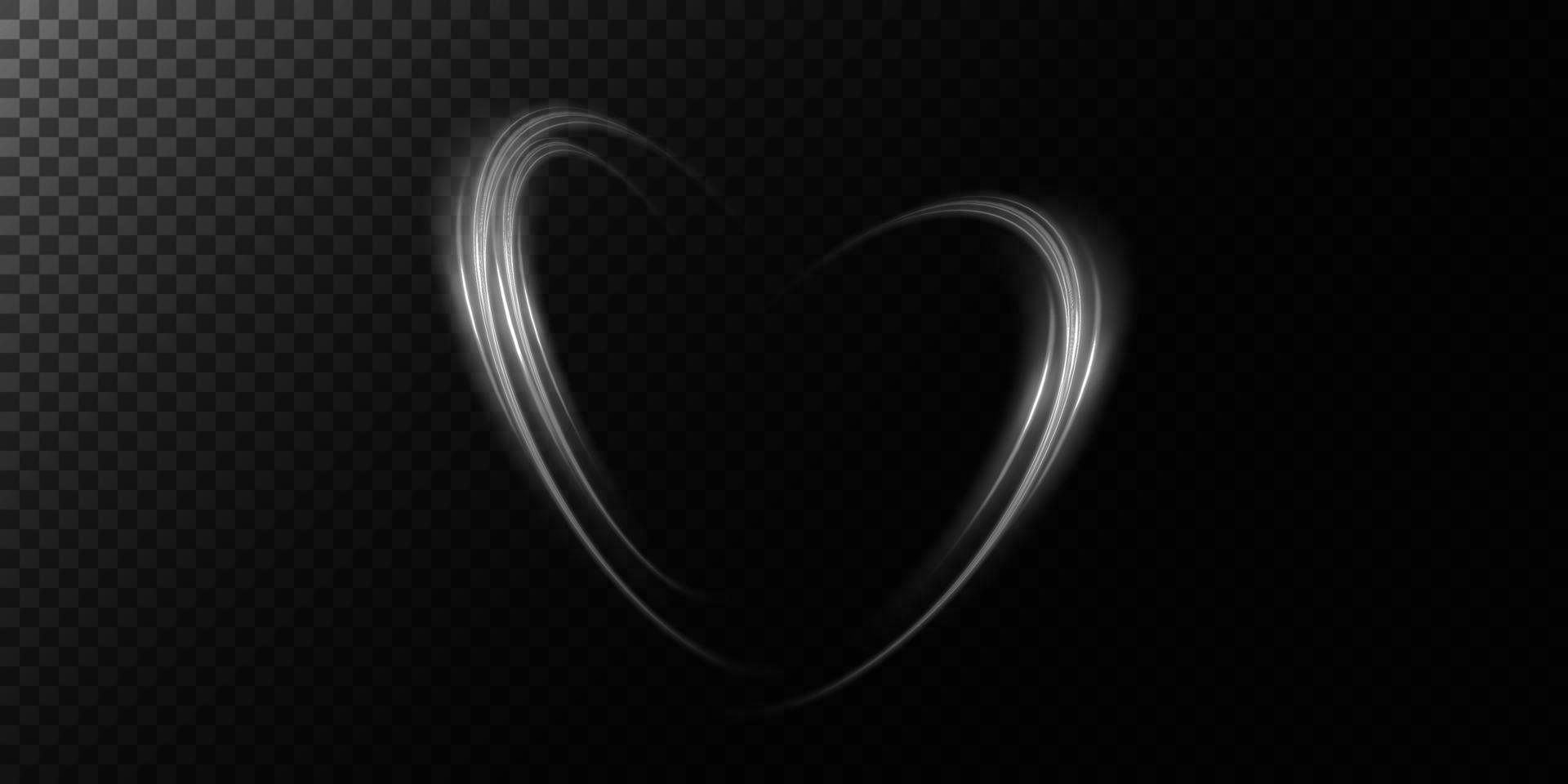 Abstract white light lines of movement and speed in the shape of heart. Glow light effect. vector