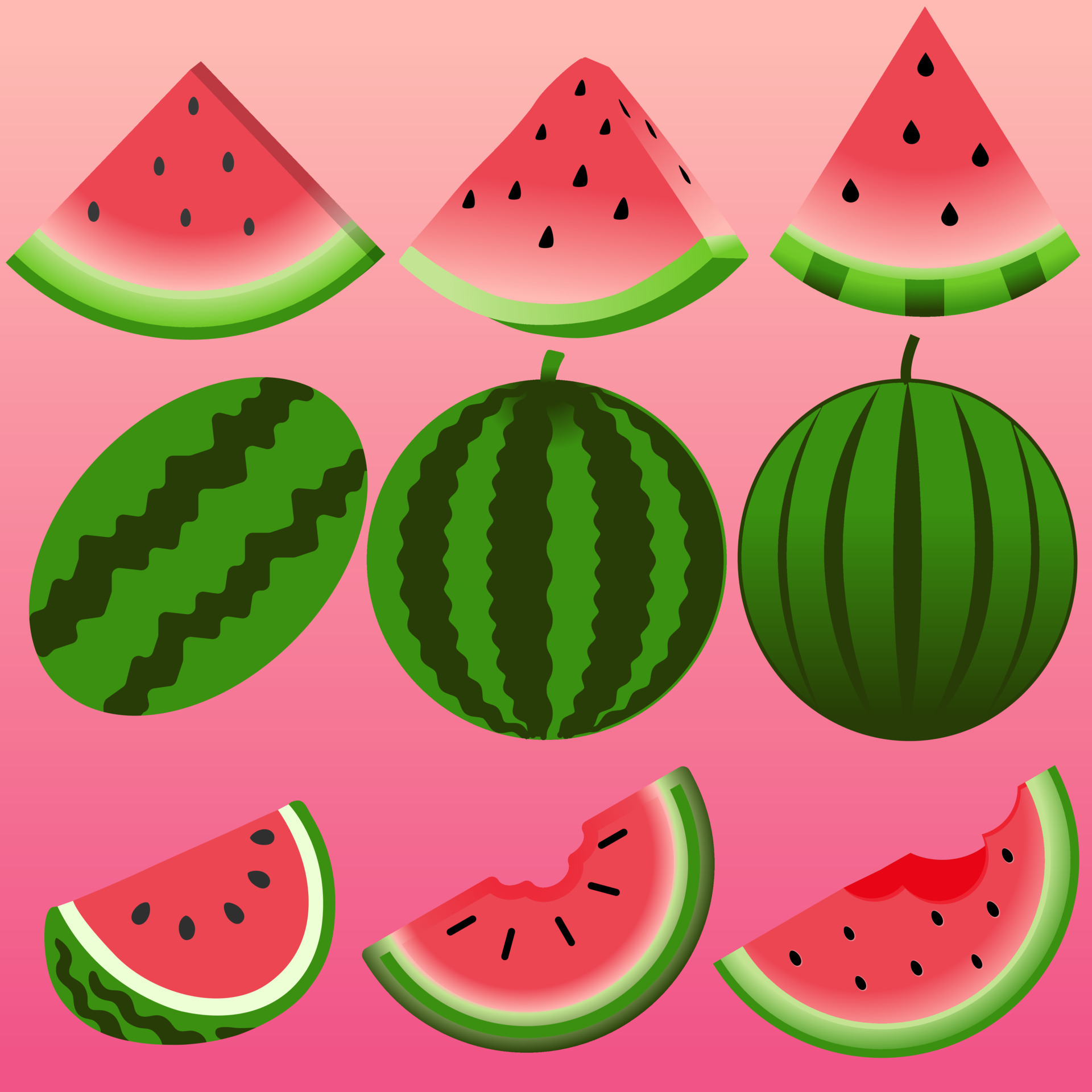 Watermelons icon set. Vector illustration of watermelon for fruit and ...