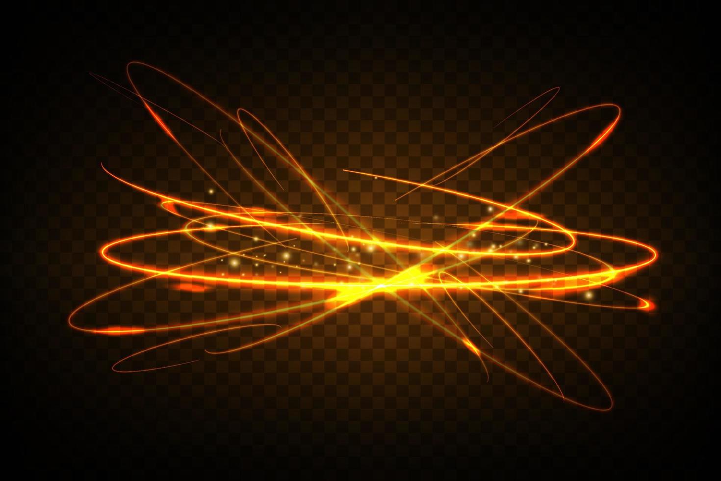 Golden glowing shiny spiral lines effect vector background. EPS10. Abstract light speed motion effect. Shiny wavy trail. Light painting. Light trail.