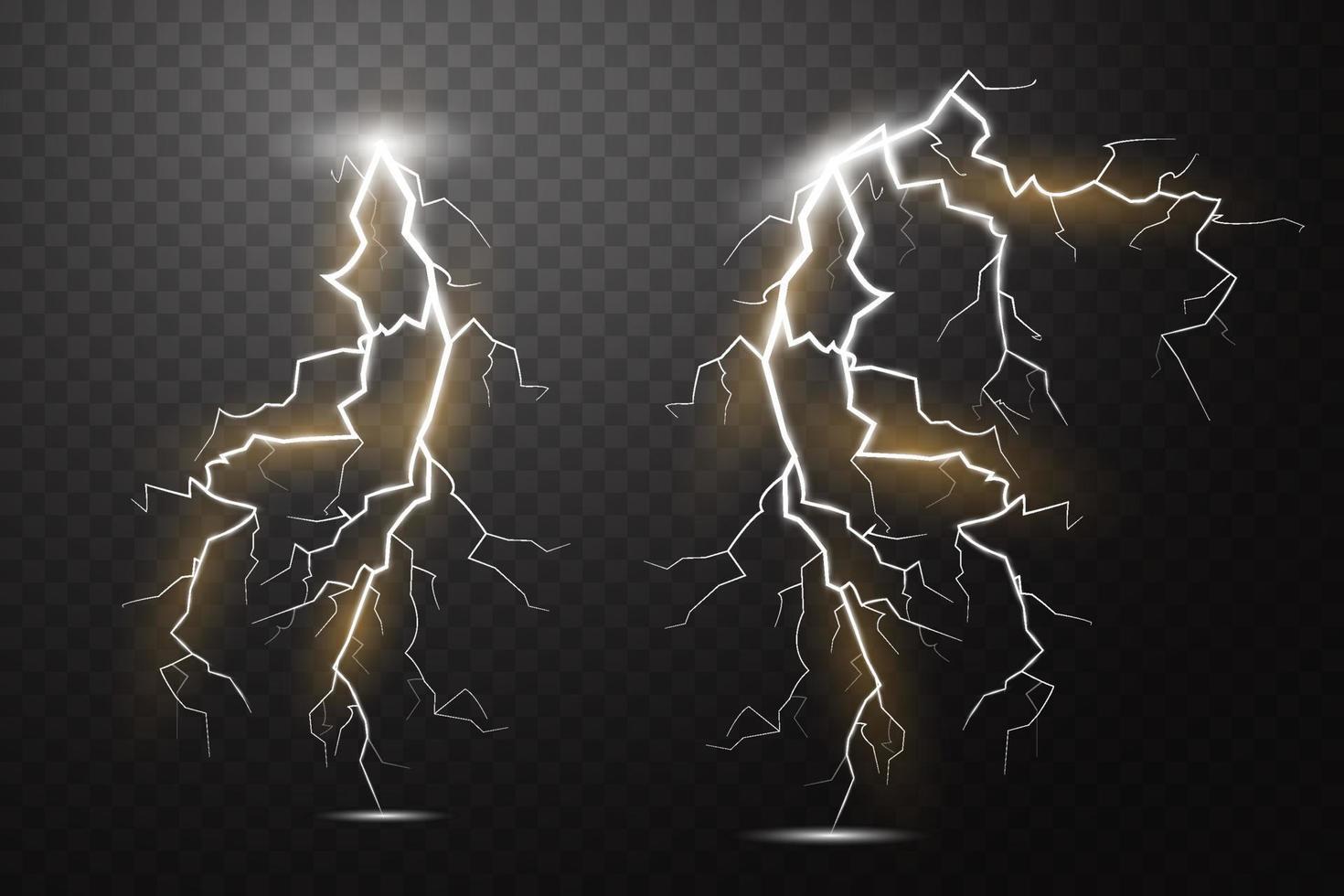 relámpago mágico y brillante ligero efecto. tormenta con relámpago vector