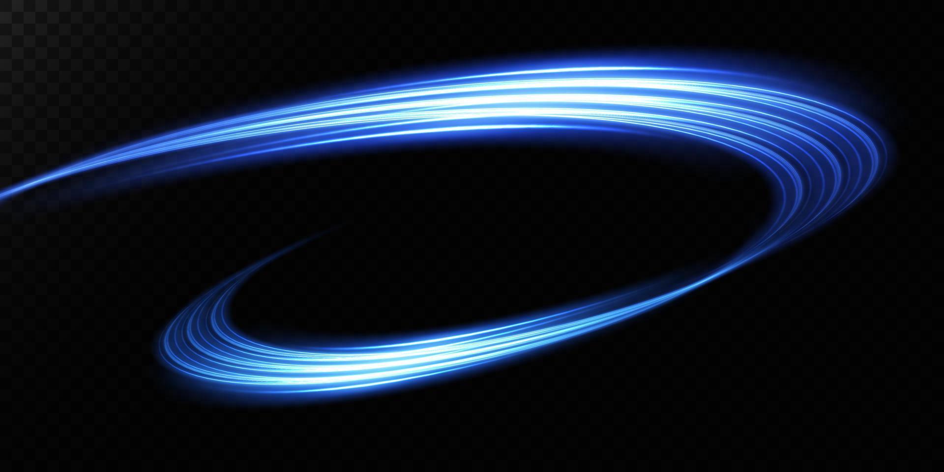 Abstract light lines of movement and speed in blue. Light everyday glowing effect. semicircular wave, light trail curve swirl vector