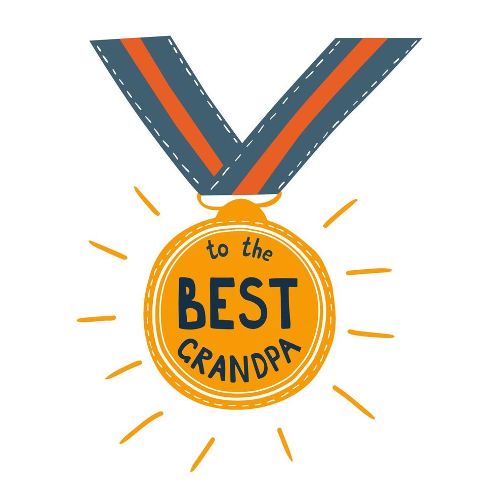 mejor abuelo premio insignia. medalla para padres día aislado elemento. mejor abuelo felicitaciones vector ilustración. linda dibujos animados saludo tarjeta para papá día celebracion.