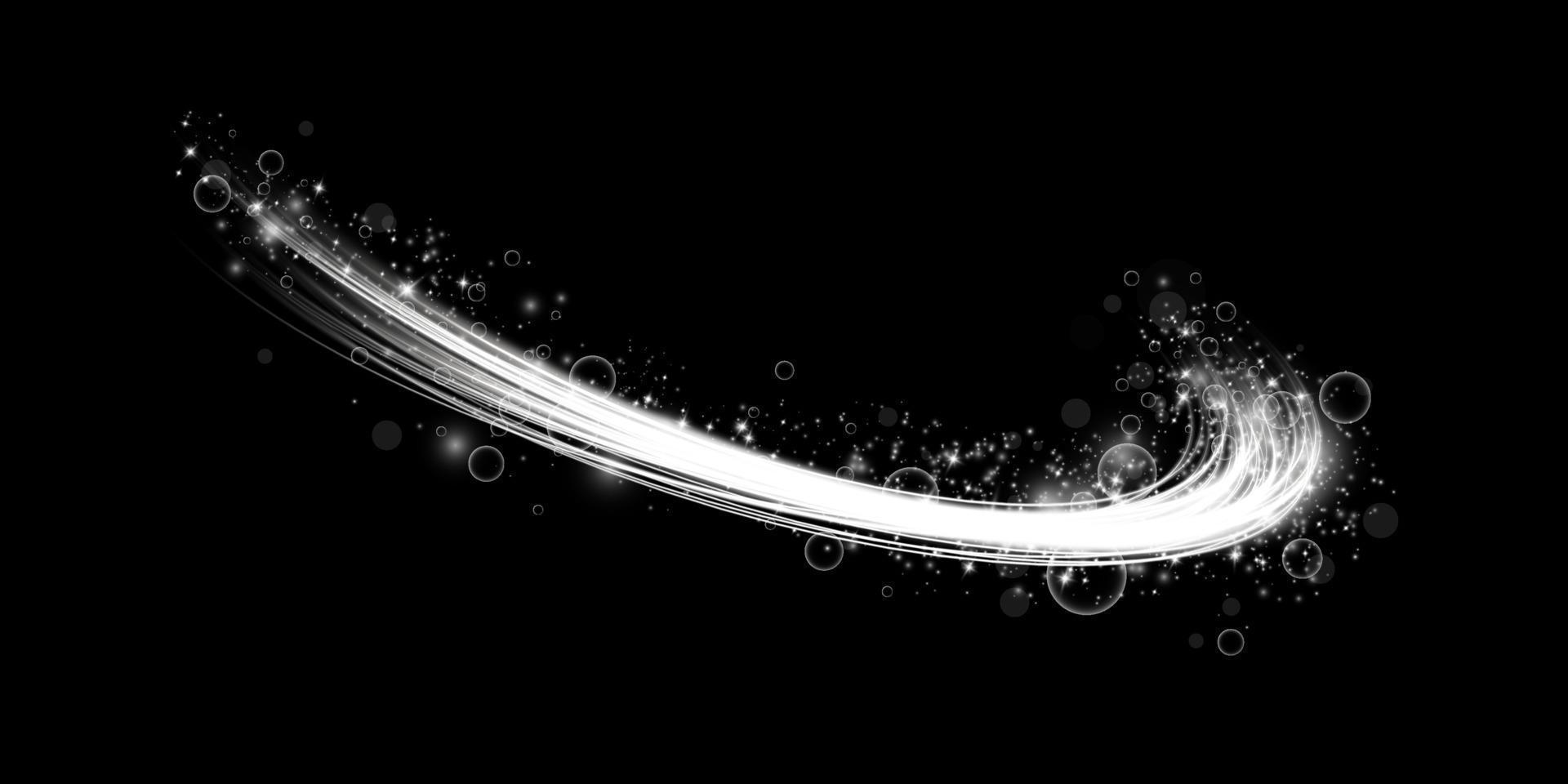 Abstract light lines of movement and speed with white color glitters. Light everyday glowing effect. semicircular wave, light trail curve swirl, car headlights, incandescent optical fiber png. vector