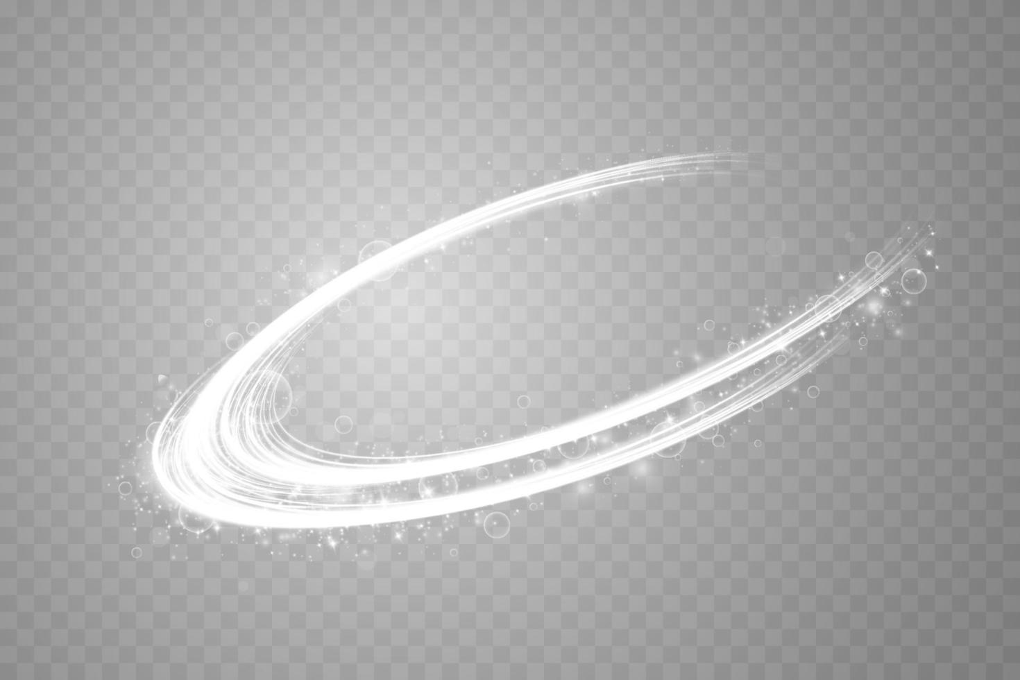 Abstract light lines of movement and speed with white color glitters. Light everyday glowing effect. semicircular wave, light trail curve swirl vector