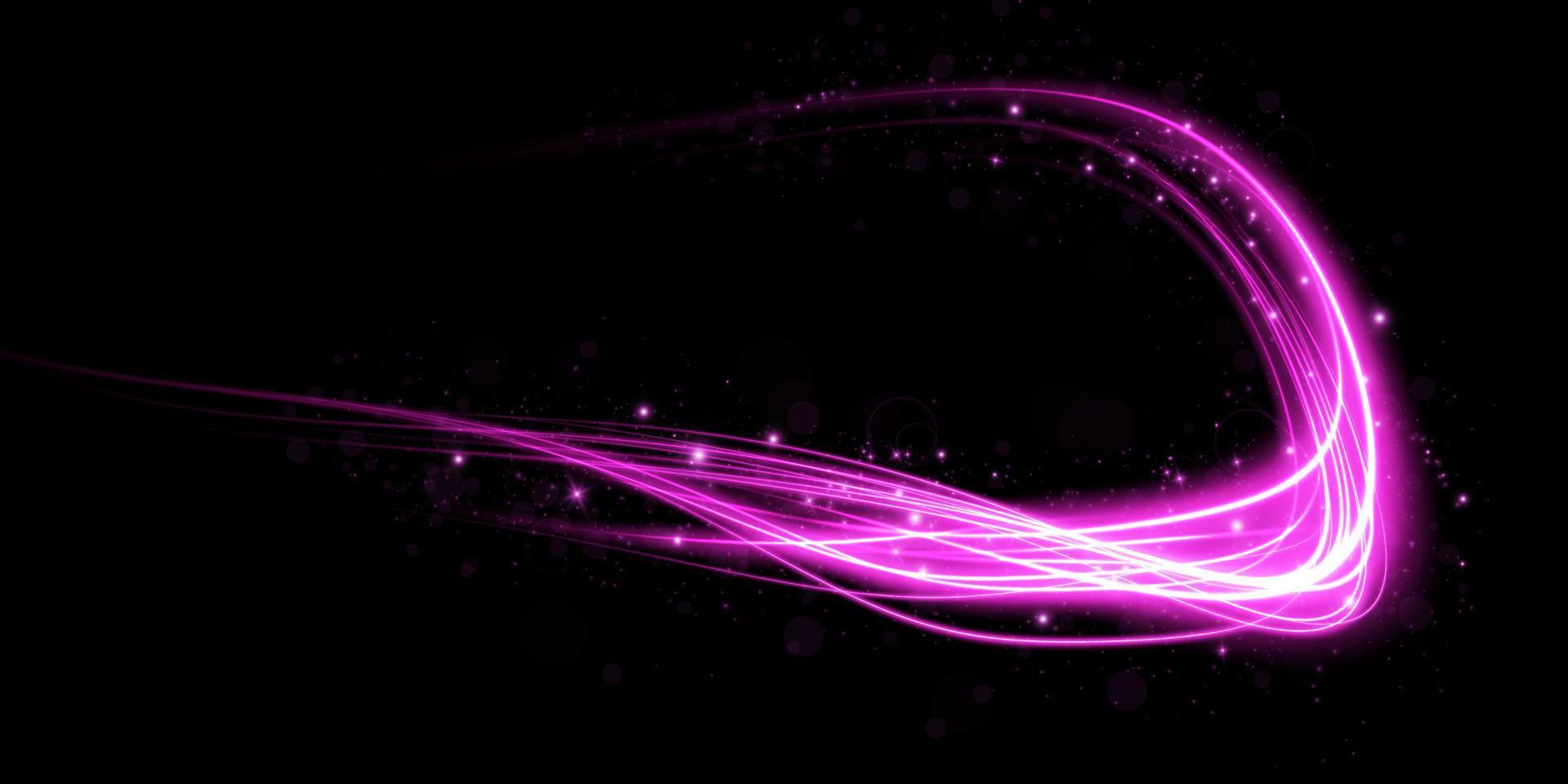 Abstract light lines of movement and speed with purple color sparkles. Light everyday glowing effect. semicircular wave, light trail curve swirl vector
