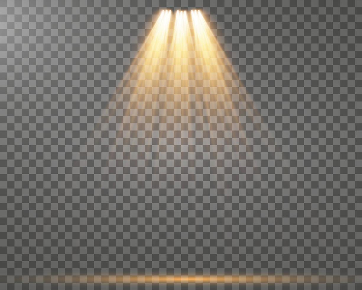Vector golden Spotlights. Scene. Light Effects. Glow light effect.