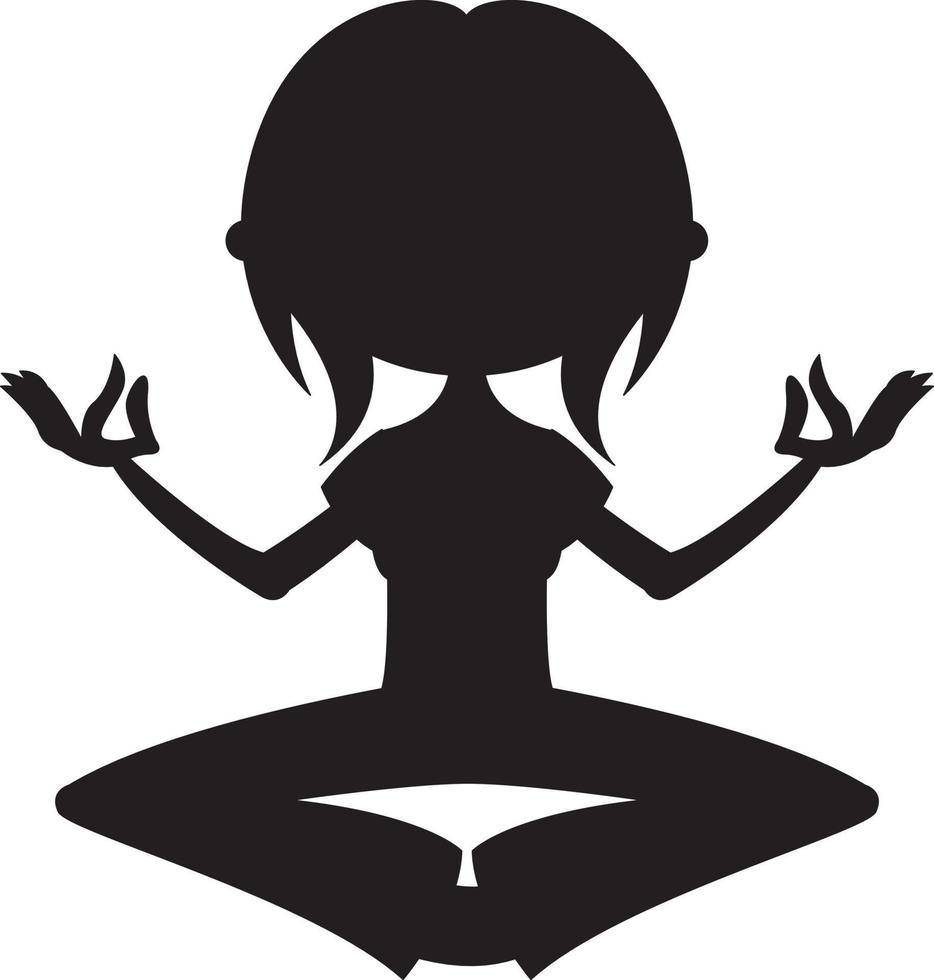 dibujos animados meditando yoga niña en silueta vector