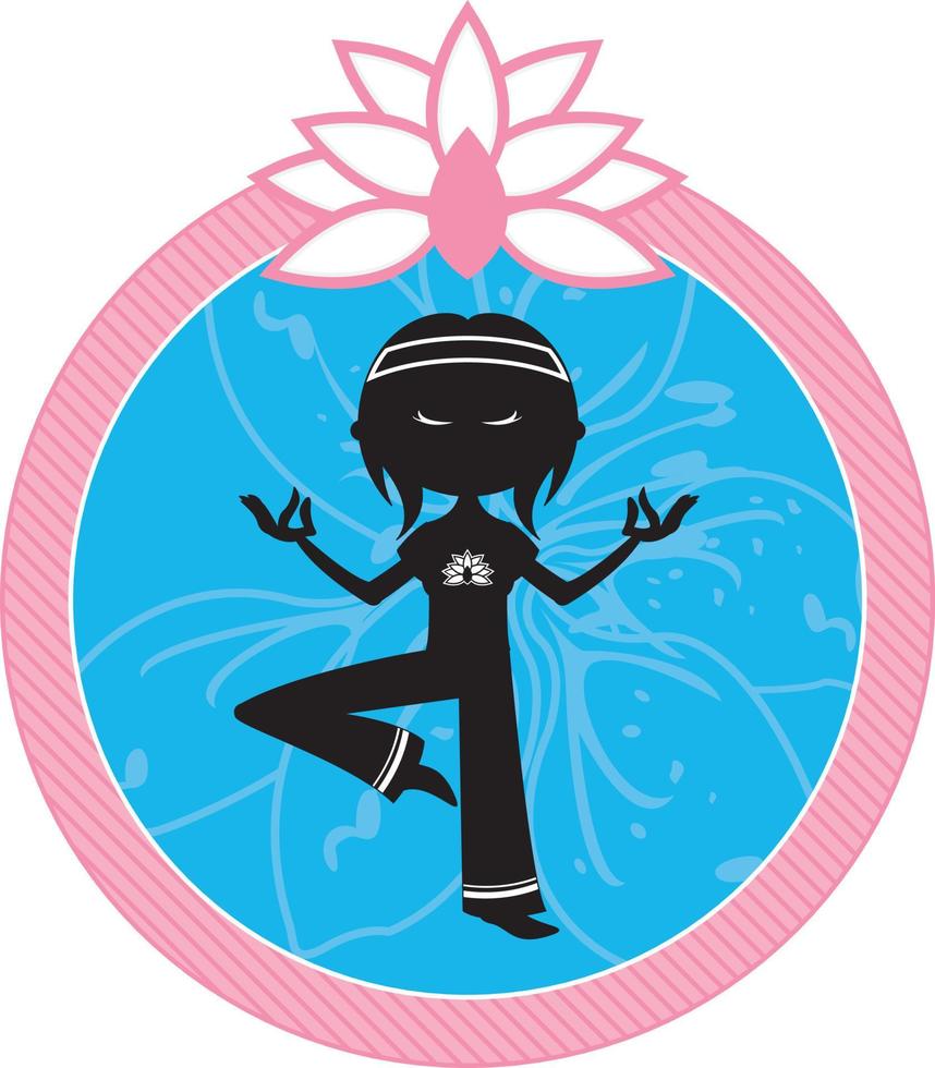 meditando yoga niña en silueta ilustración vector