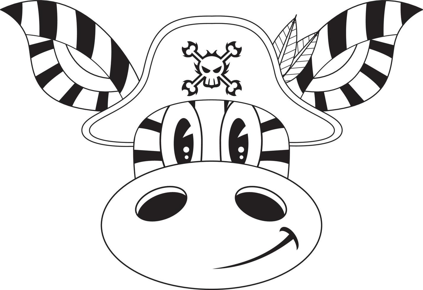 Cartoon Swashbuckling Pirate Zebra Line Art vector