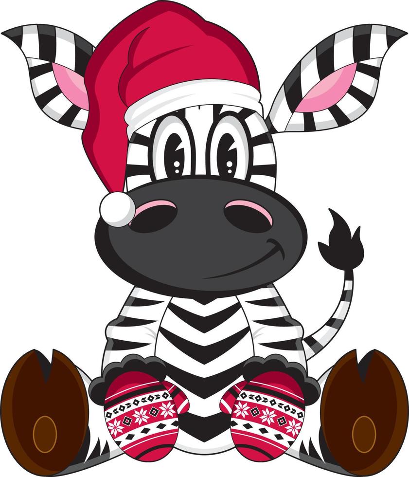 linda dibujos animados Papa Noel claus Navidad cebra personaje vector