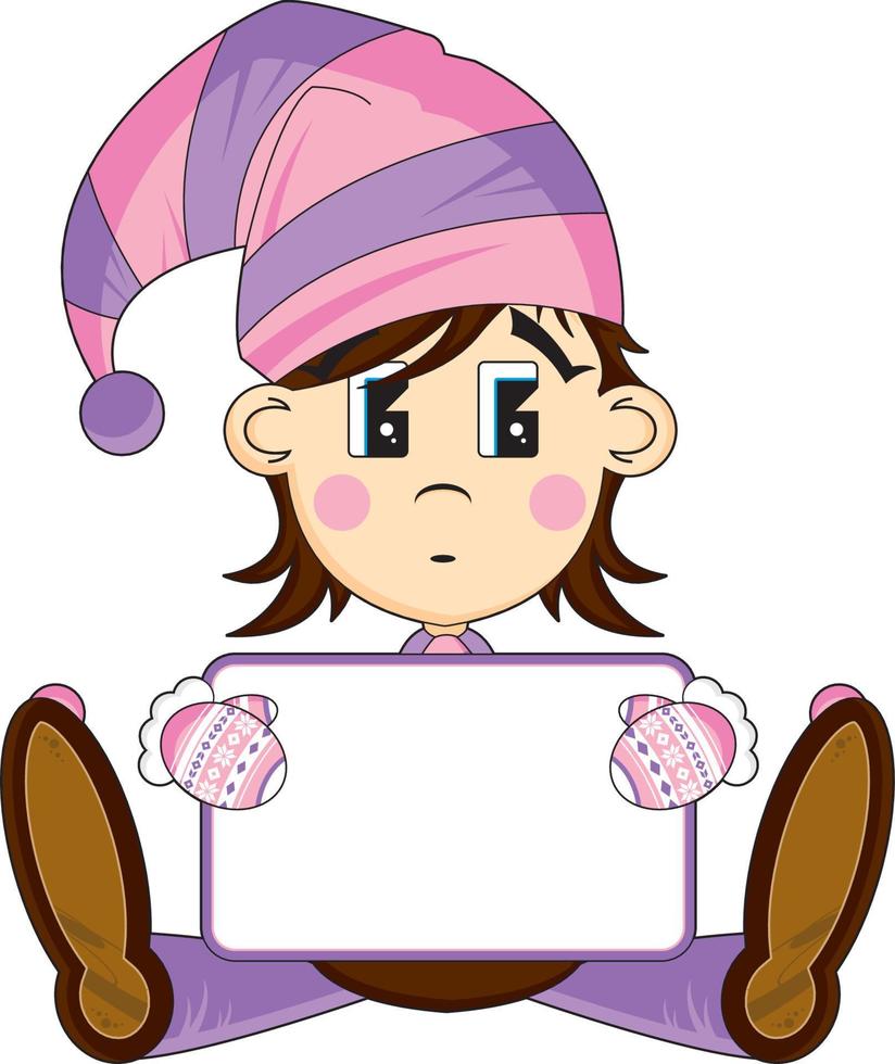 Cute Cartoon Christmas Elf with Sign vector