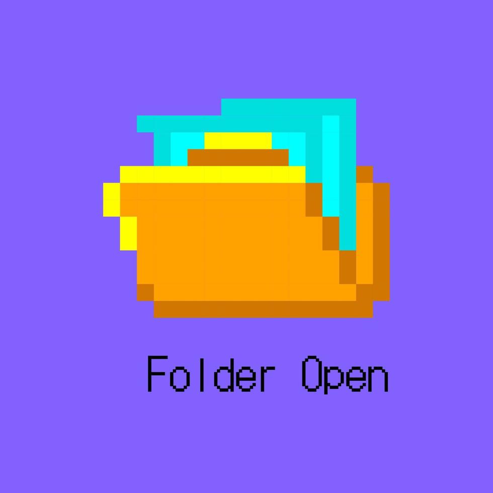 Cartoon Color Pixel Folder Open UI Button. Vector