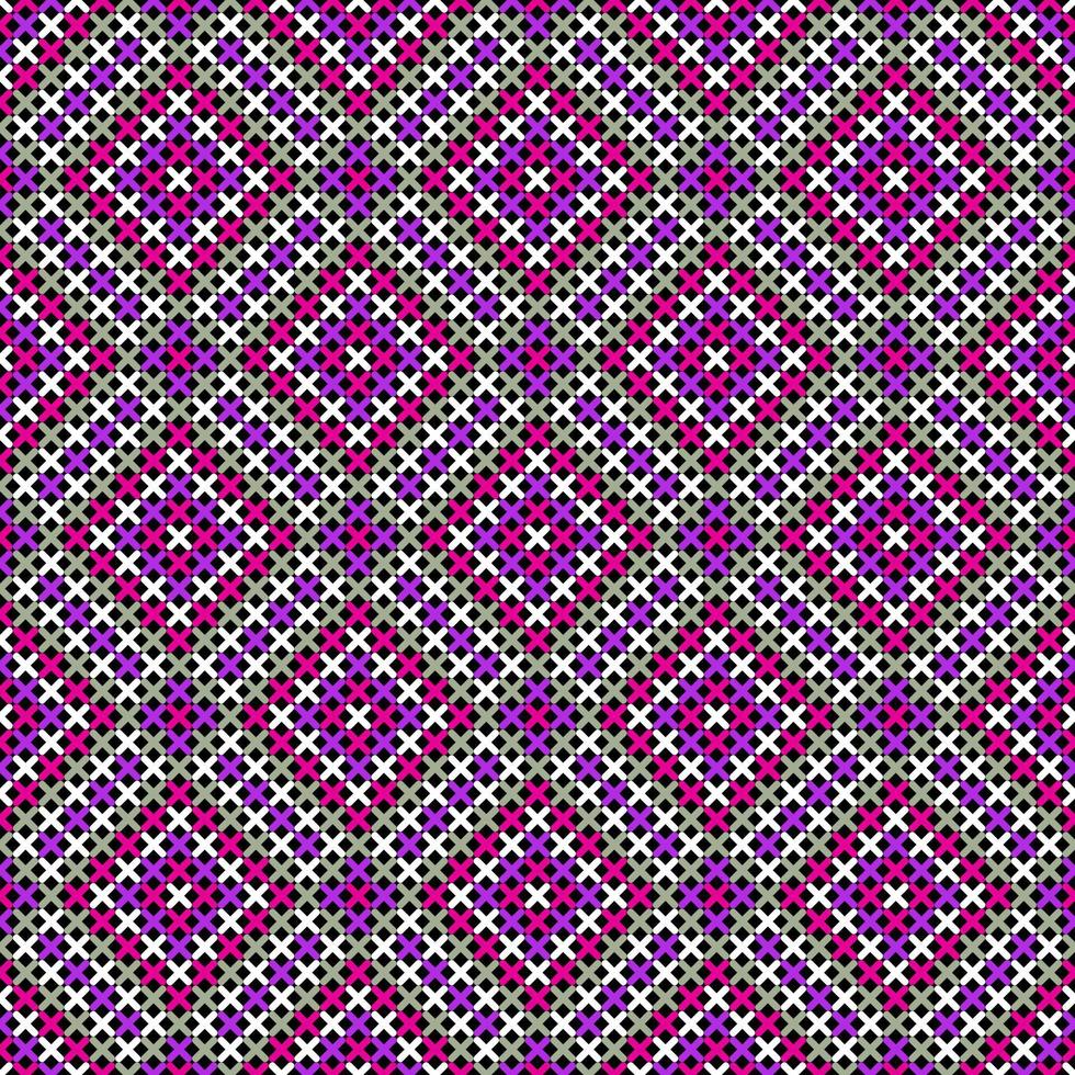 BLACK SEAMLESS VECTOR BACKGROUND WITH GEOMETRIC CROSS STITCH PATTERN IN PINK SHADES
