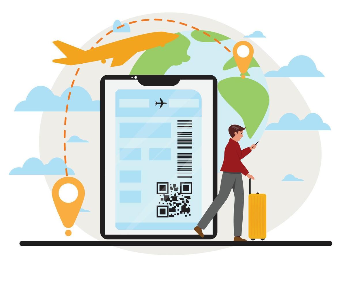 Flat cartoon illustration of a running man trying to get in time for boarding. Travel, destination, vacation, business concept illustration. vector