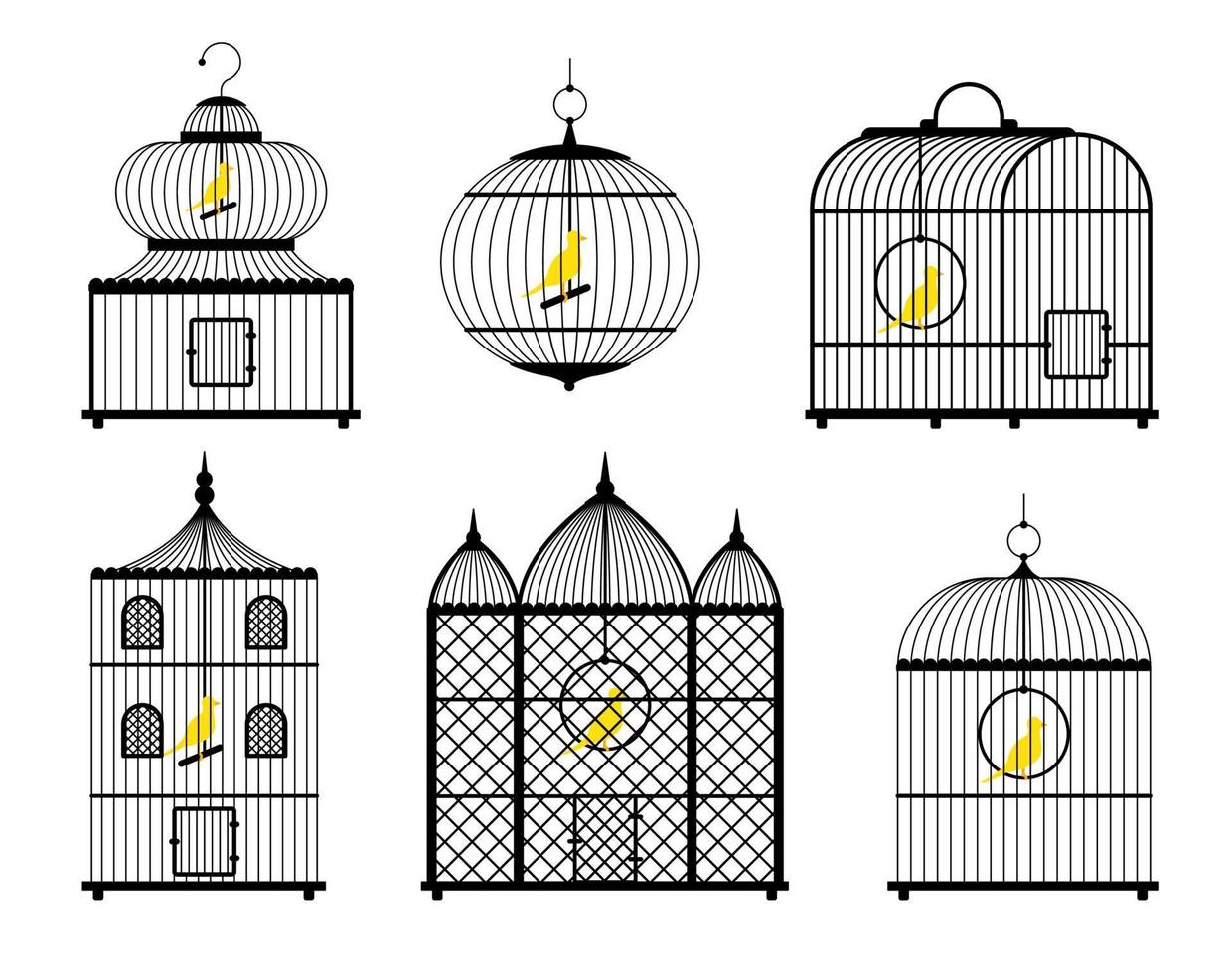 dibujos animados diferente negro pájaro jaula colocar. vector