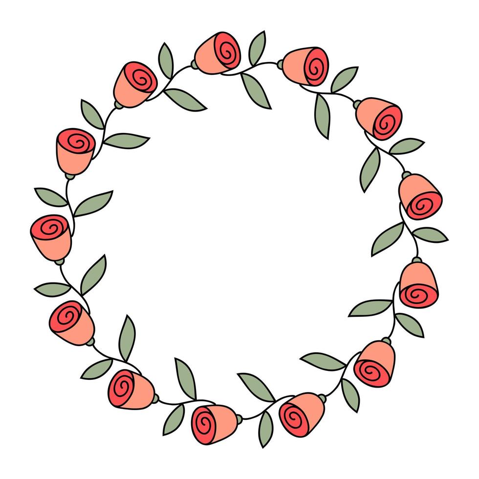 Clip art of hand drawn simple wreath wild flowers on isolated background. Design for mothers day, springtime and summertime celebration, scrapbooking, wedding invitation, textile, home decor. vector